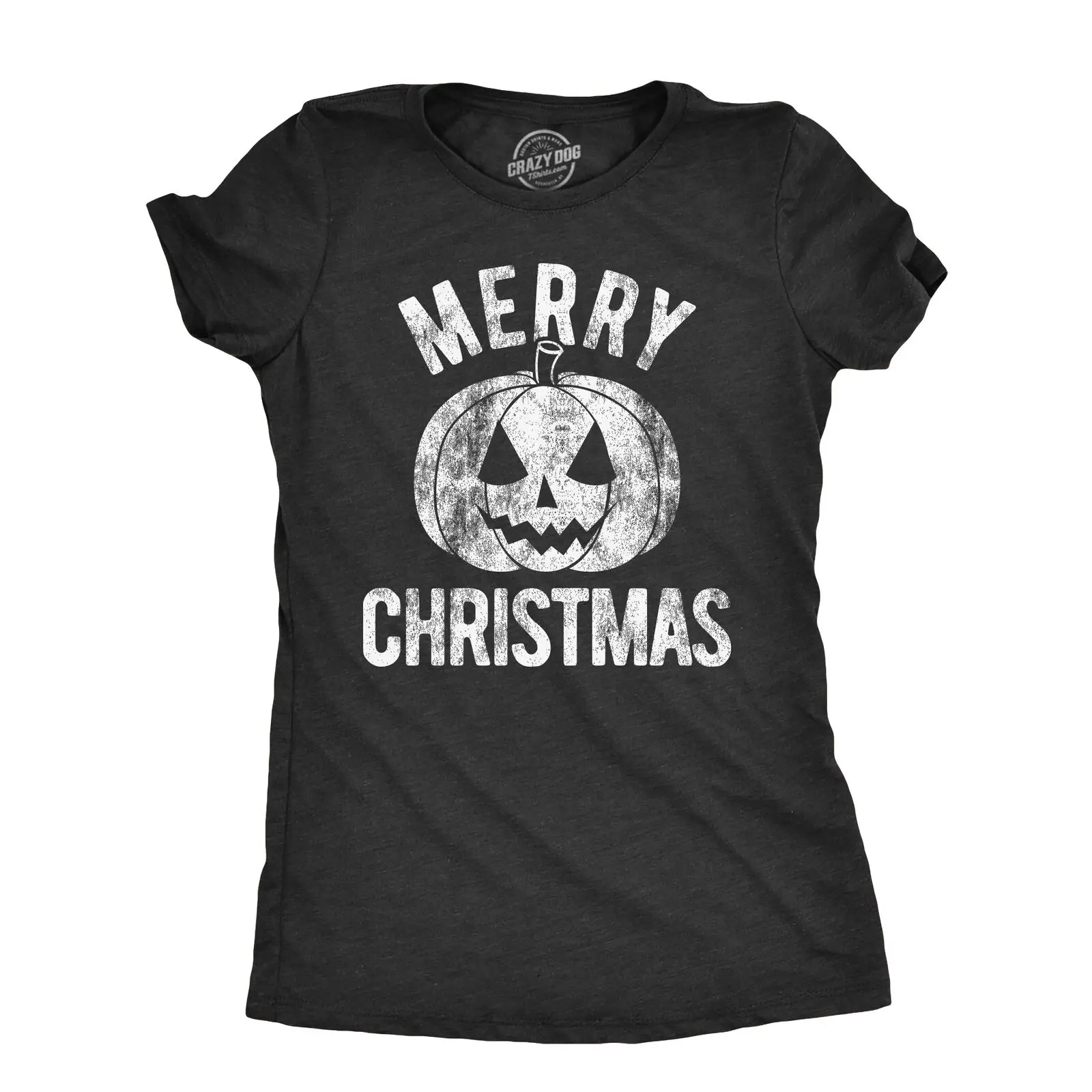 

Womens Merry Christmas T Shirt Funny Halloween Pumpkin Jack O Latern Joke Tee