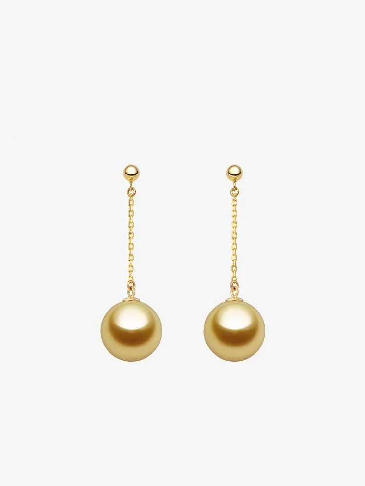 Natural seawater gold Pearl Real 18K Gold  Drop Long Earrings Pure Gold Earring Pins for Women Fine Jewelry Gift AU750