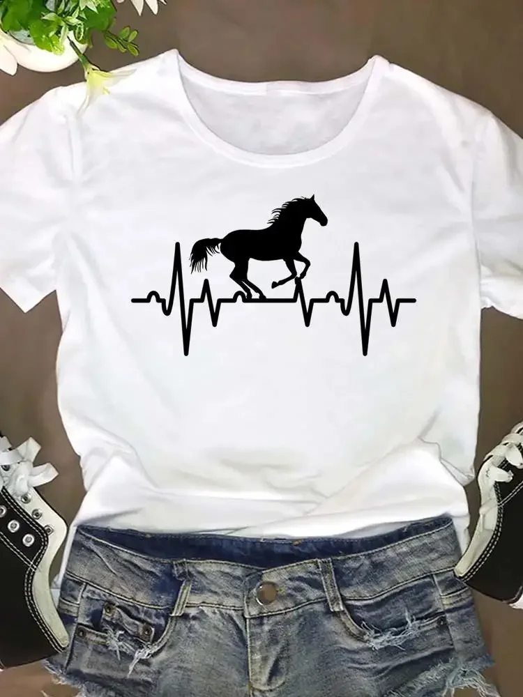 Fashion Graphic T Shirt Horse Love Trend T-shirt 90s Cute Clothing Women Clothes Short Sleeve Summer Tee Cartoon Female Top