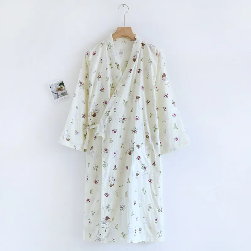 Double Gauze Sleepwear Women\'s Cotton Robe Bath Plus Size Feminino Dressing Gown Summer Thin Pajamas Japanese Shower robe