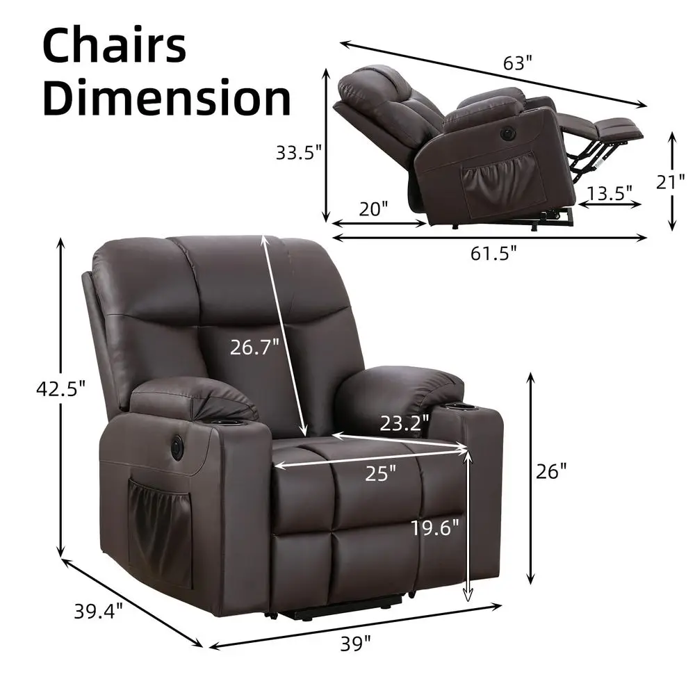 

Lift Recliner Chair for Elderly, Oversized Faux Leather Lift Chair with Heat and Massage, Extra Wide Single Sofa with 2 Cup Hol