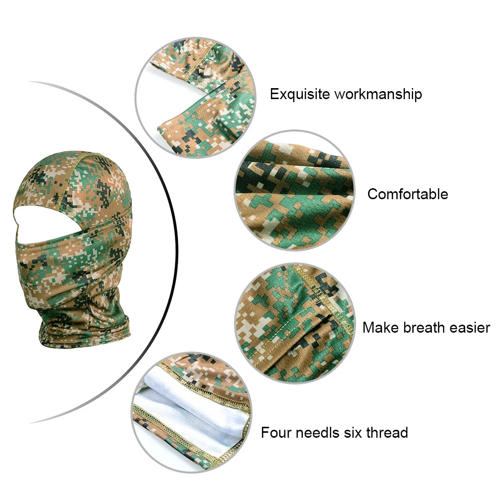 Camouflage Tactical Outdoor Balaclava Breathable Full Face Paintball Biker Hunting Hiking Cycling Sport Mask Liner Scarf Cap