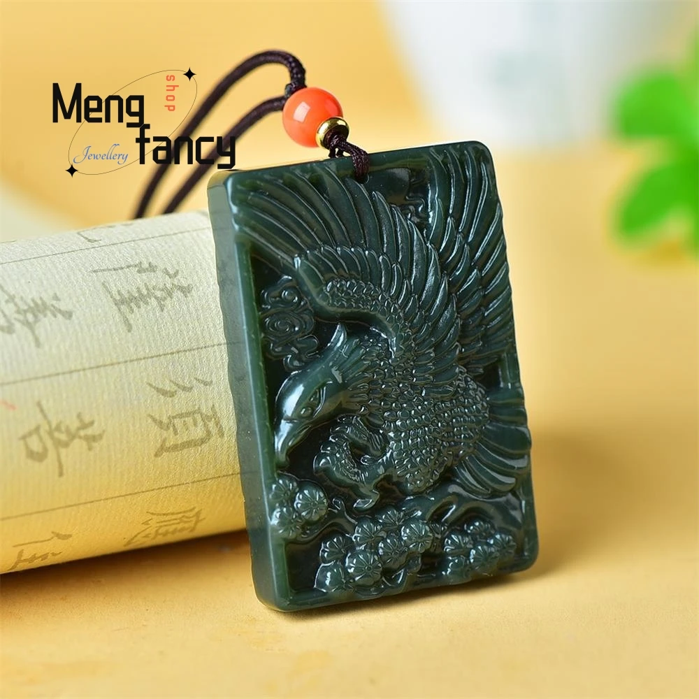 Pendentif Aigle Naturel Hetian Green pour Homme, Réalisation de Grandes Choses, Exquis, Haute Qualité, Mode, Bijoux Fins, Mascottes, Cadeau de Vacances