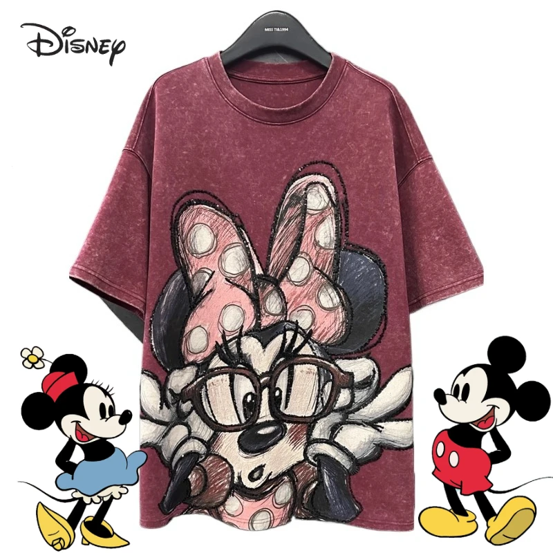 

Disney Mickey cartoon cute girl T-shirt creative Kawaii summer loose casual sequin short sleeved top anime peripheral gift