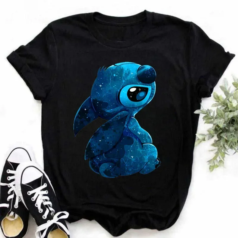 Neue Damen T-Shirts Tops Stich Muster Tops kurze Ärmel niedlichen Stich übergroßen T-Shirt Rundhals ausschnitt Top y2k kurze Ärmel