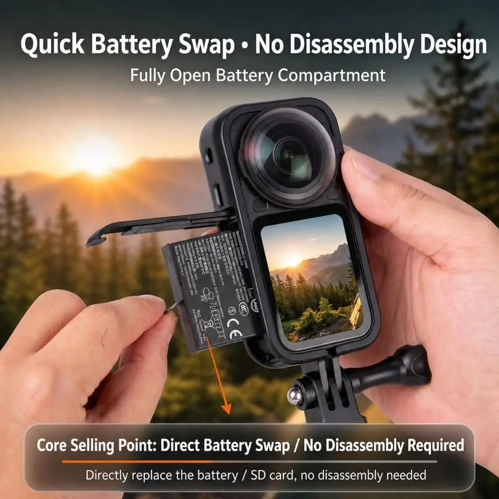 Shock Resistant Camera Mounting Cage Open Frame PVC Action Camera Cage Precise Cutouts Mount Adapter for Insta 360 X6