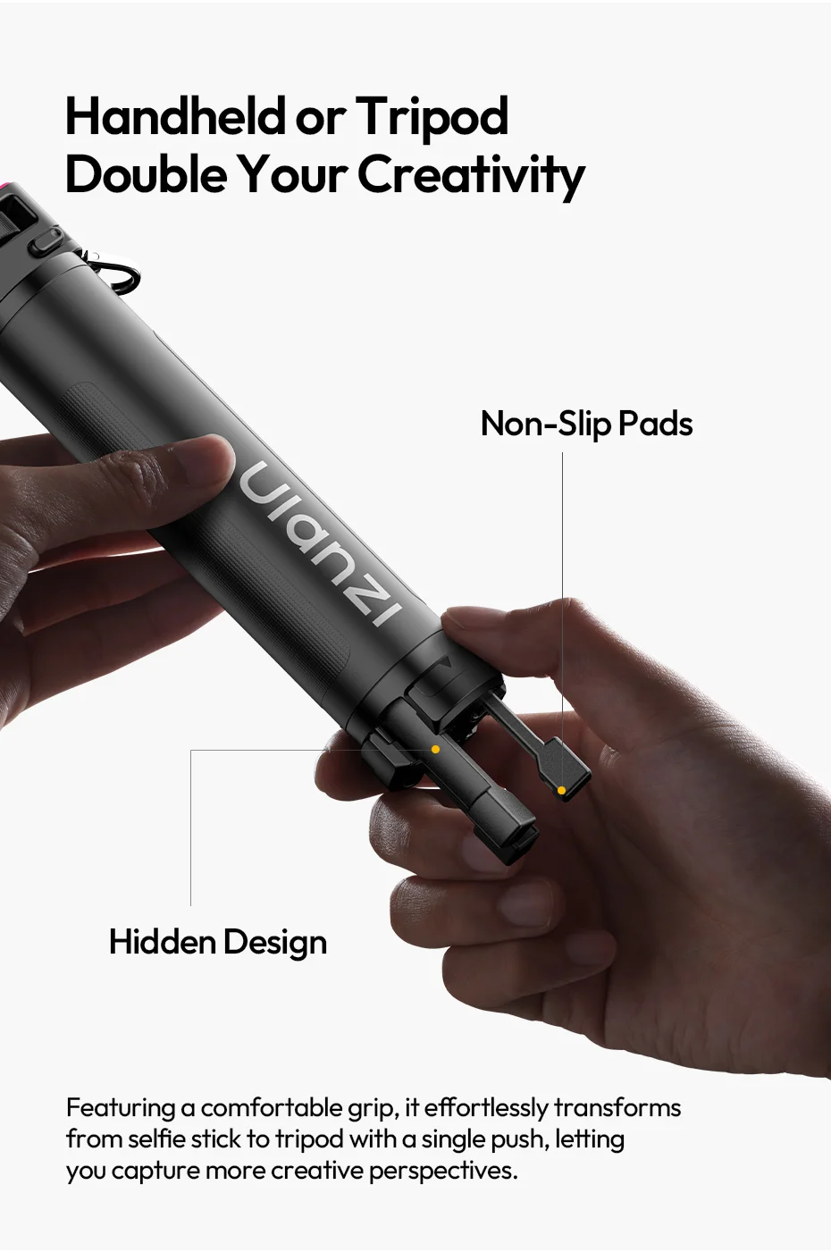Ulanzi MT98 Faltbarer Selfie-Stick Stativ für Insta360 für DJI Action 6/5/4 für Outdoor-Reisen Vlog Selfie-Stick Stativ 17-57cm – Detail 8
