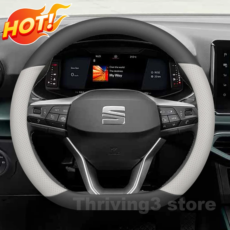 

Leather Car Steering Wheel Cover For SEAT Arona Ibiza Ateca Tarraco Cupra Formentor Born LEON Tavascan Auto Accessories