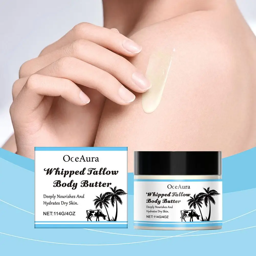 Crema corporal Tallow de ternera, 114g, hidratante duradero, crema orgánica calmante, reparación de carne dañada, bálsamo Tallow, cuidado de la piel, cuerpo M5d6