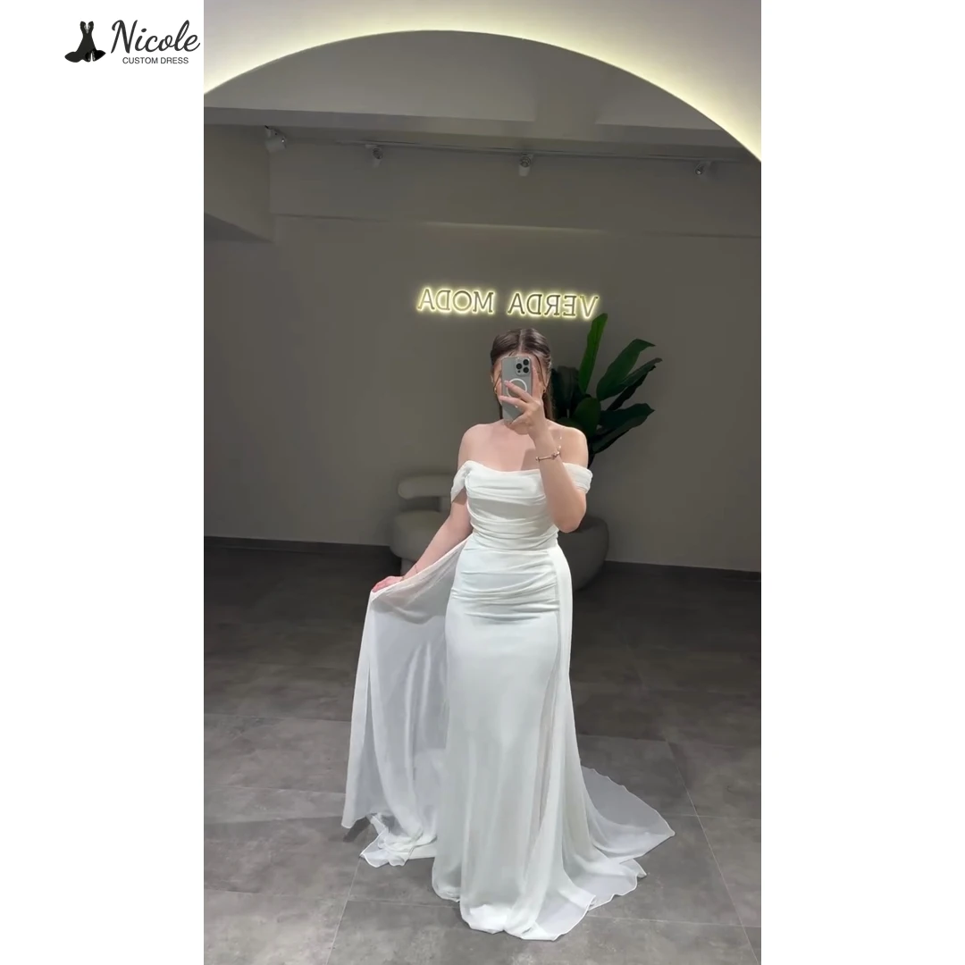 

Nicole Fishtail Skirt Evening Dresses Woman Elegant Party Dresses 2025 Shawl Gala Dress Custom Made Prom Gown White Robe Soiree