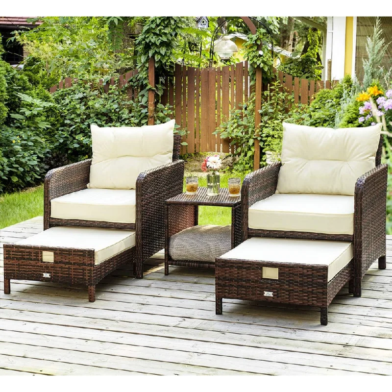 

5 Pieces Patio Furniture Set, Rattan Balcony with Ottomans, PE Wicker Outdoor Chairs