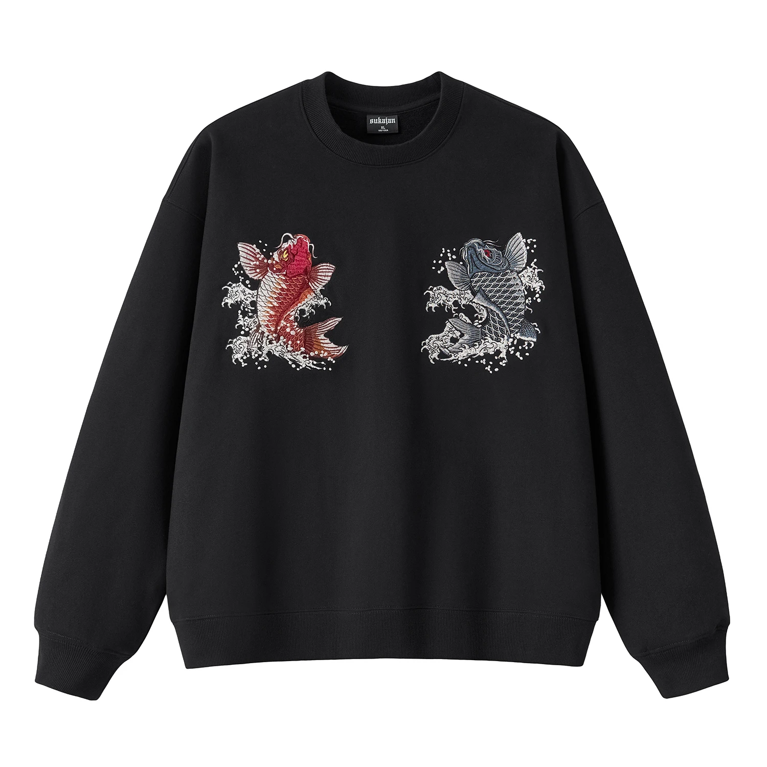 Sukajan Heavy Industry Hamamatsu Carp Embroidery Hoodie Jacket Men's Casual Style round Neck Breathable Long Sleeve Cotton Sw...