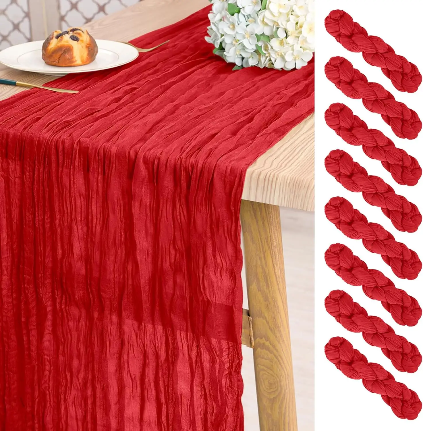 1pc Red Table Runner Cheesecloth Boho Sheer Tablecloth  Rustic Wedding Bridal Shower Party Baby Shower Holiday Home Decoration