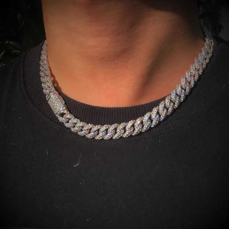 Ying Miami .Yu for Mans Hiphop Rapper Jewelry Design VVS Diamond Iced Out Silver Necklace Moissanite Cuban Link Chain.