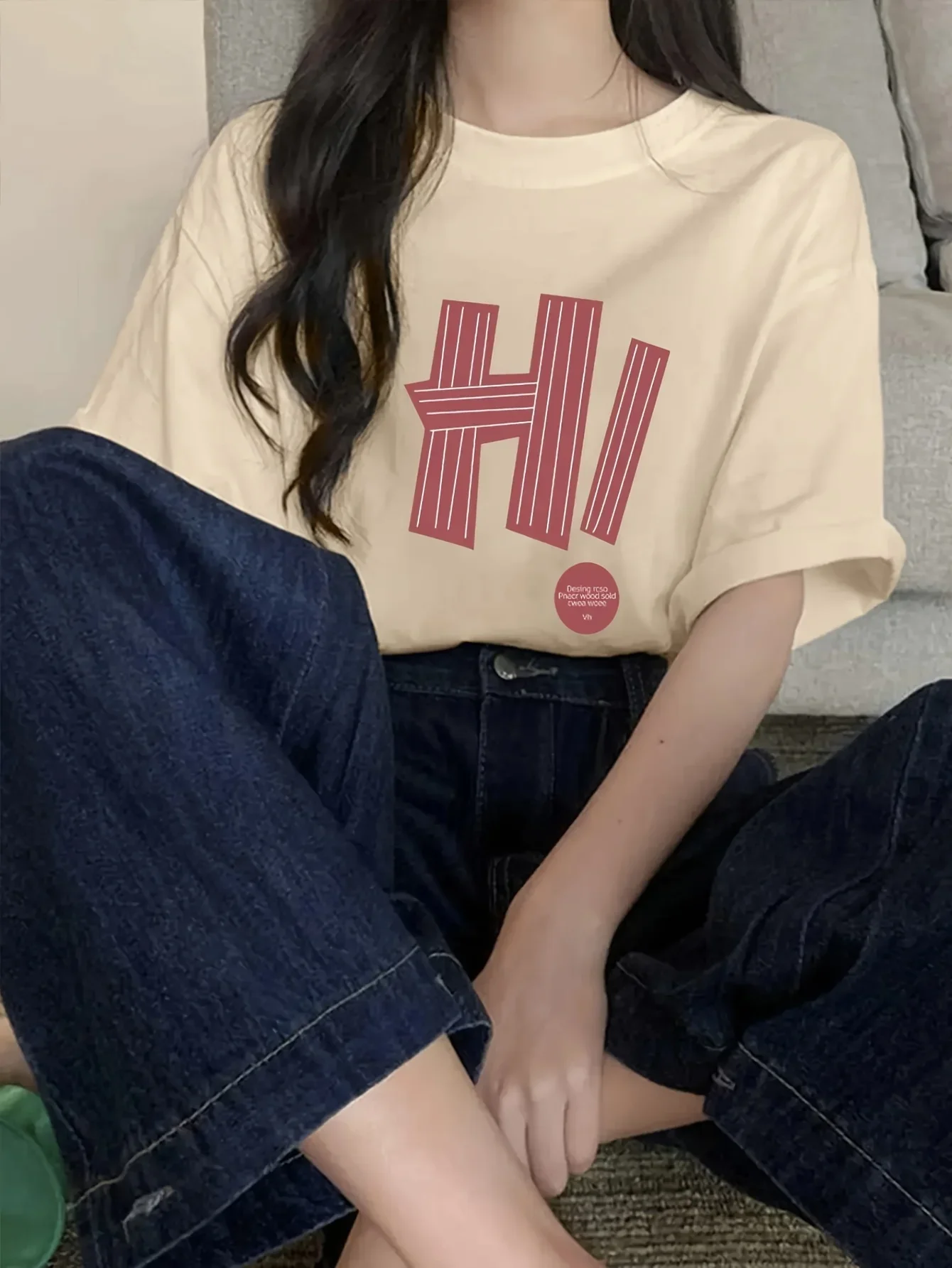 

Korean Fashion Women T-shirt Simple Letter H! Printed Tees Summer O-Neck Loose Tops Street Casual Female Clothes