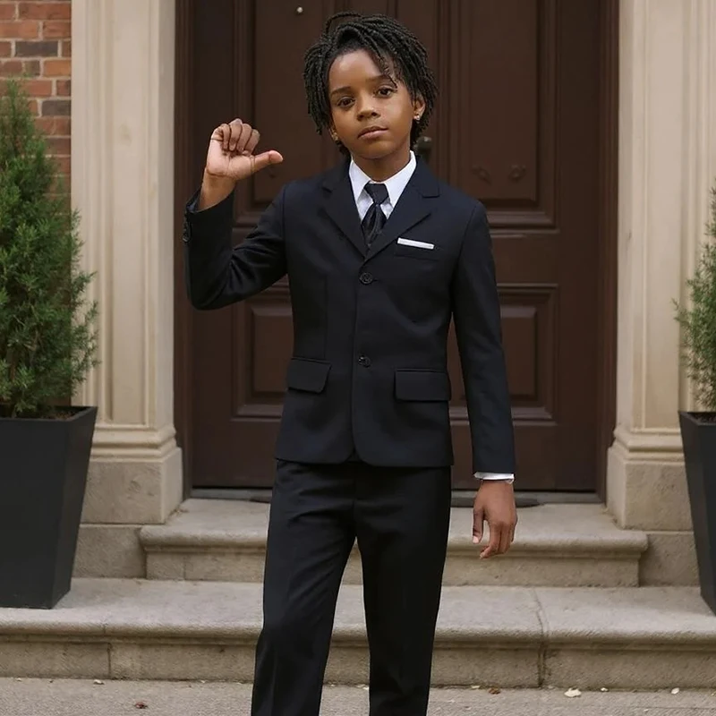 Black Kids Suit Set for Boys 3-16 Years Old 3 Pieces Formal Graduation Ceremony Weddings Kids Tuxedo Piano Performance