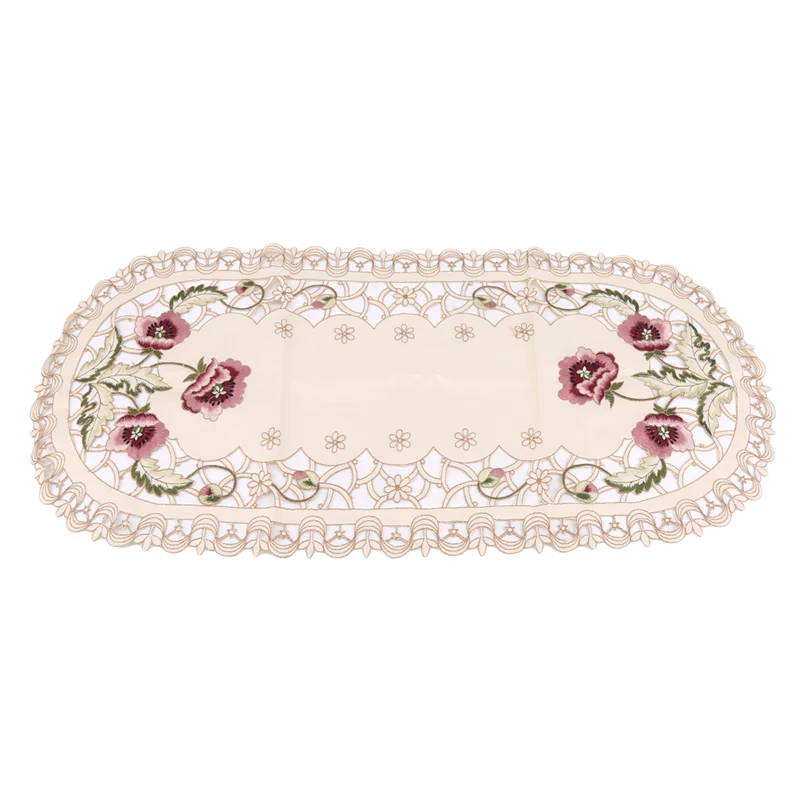 

Vintage Embroidered Flower Cutwork Tablecloths Oval Table Cover Table Cloth Household Texitle