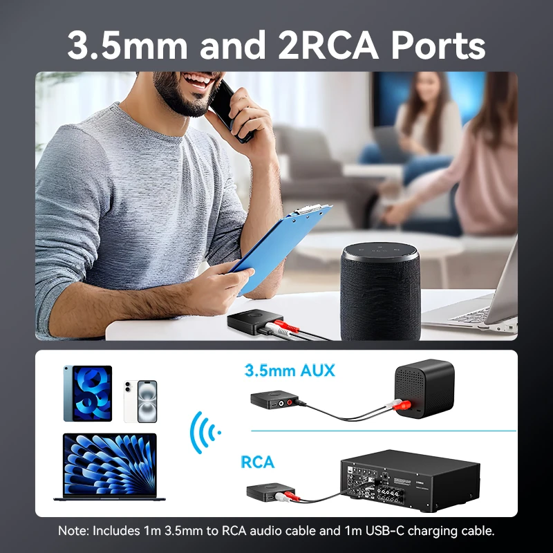 Vention Bluetooth RCA Receiver 5.1 SBC 3.5mm Jack Aux Wireless Adapter Music for TV Car 2RCA Bluetooth Audio Receiver