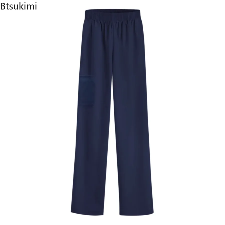 High Quality Solid Color Loose Medical Scrubs Work Pants Unisex Multicolor Elastic Waist Veterinary Dental Work Uniform Bottoms