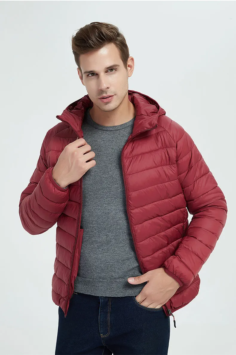 Men Hiking Down Cotton Jacket Hooded Lightweight Parkas Zip Pocket Fashion Outerwear Casual Padded Jacket and Coat Men Winter