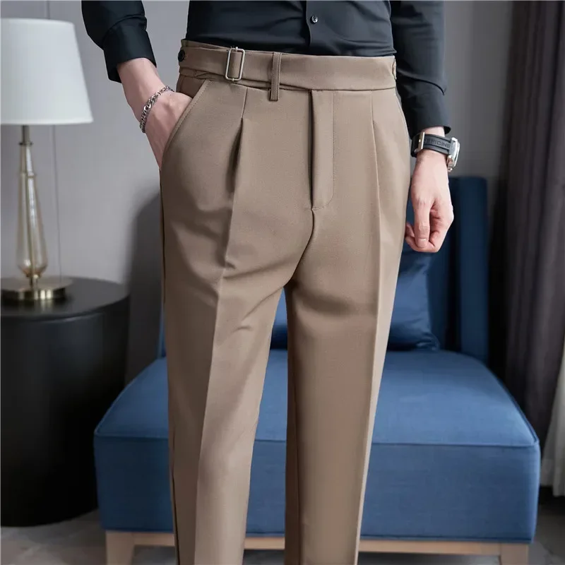 Men Suit Pants Trousers 2024 Autumn New British Style Stretch Slim Formal Pantalone Hombre Solid Casual Dress Pants Men Clothing