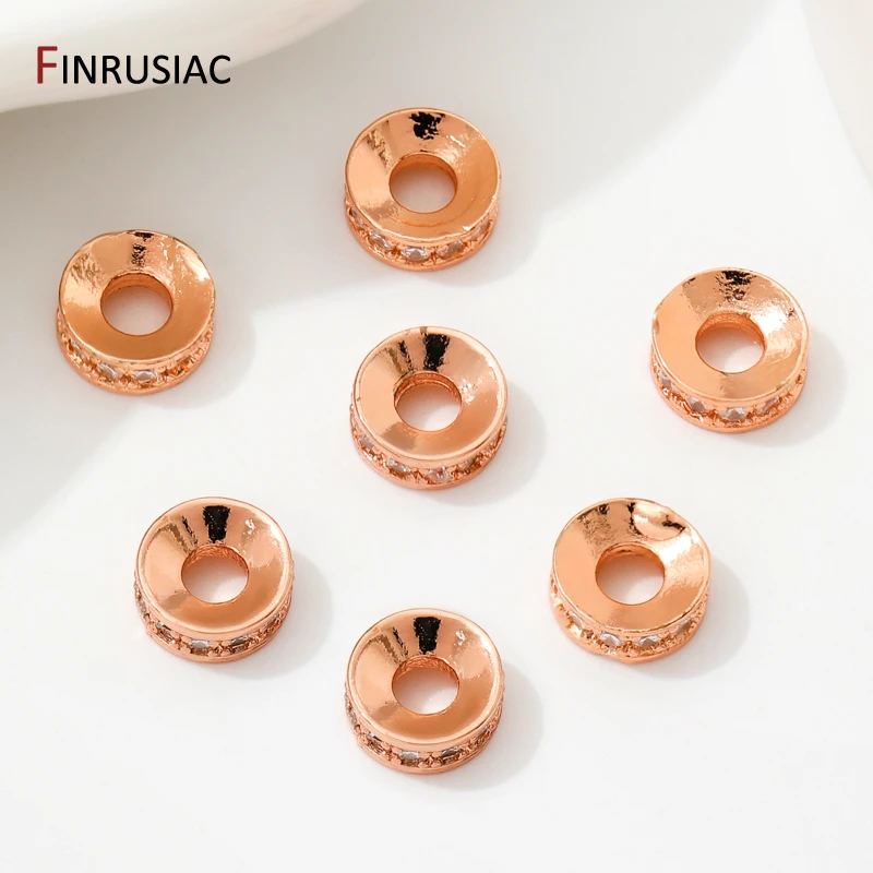 18K Gold Plated Brass Round Inlaid Zircon Spacer Beads,Flat Beads Separator For Jewelry Making DIY Accessories image 3