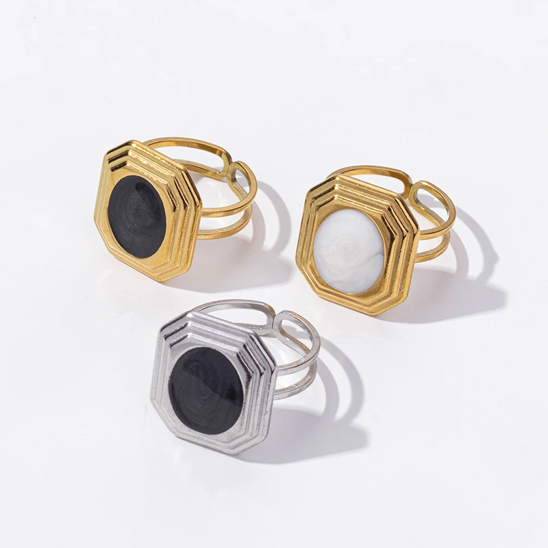 1/3pcs Stainless Steel Golden/Silver Color Square Drip Oil Fashionable Charm Ring Adjustable Couple Memorial Day Jewelry Gift