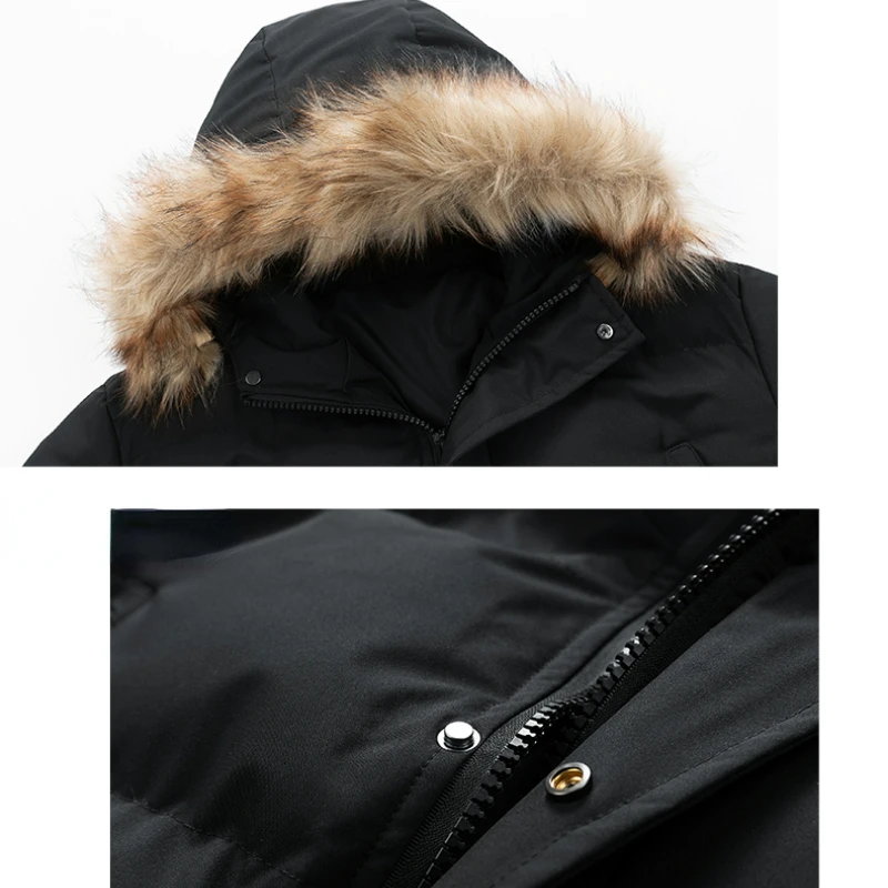 Winter Fur Collar Hooded Jacket Men's Brand Long Thick Warm Down Cotton Padded Coat Couple's Casual Large Pocket Windbreak Parka