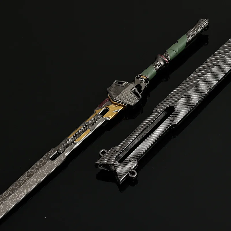 28cm/11.02in 경기장 브레이크 아웃 게임 주변 장치 3 피트 전술 검 무기 모델 모든 금속 공예 데스크탑 컬렉션 소년 선물