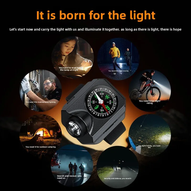 Multifunctional Wrist Light Portable USB Rechargeable Outdoor Warning Signal Light Red Flashing Safety Lamp for Night Running