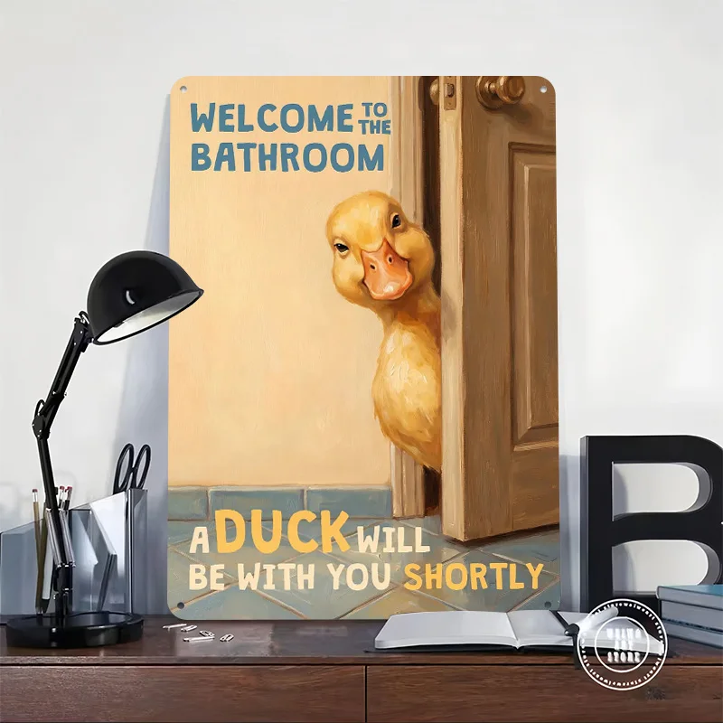 Welcome to the Bathroom Duck Tinplate Poster Custom Wall Art Vintage Metal Signs Retro Tin Plaque for Home Decor Accessories