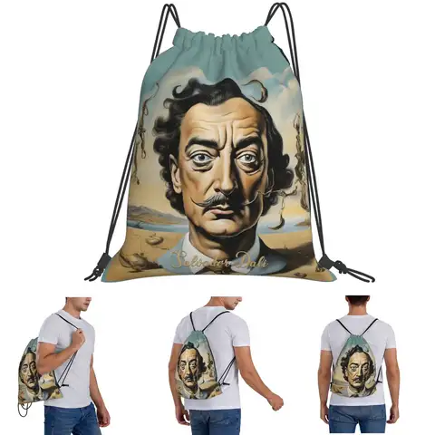 Salvador Dali Backpacks Casual Drawstring Bundle Pocket Shoes Bag Book Bags for Travel School