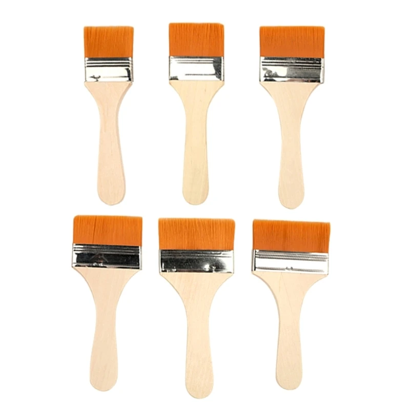 6Pcs Wide Flat Paint Brushes Set Handle Paintbrush for Varnishes, Acrylic Oil Watercolor Painting, Stencil Painting