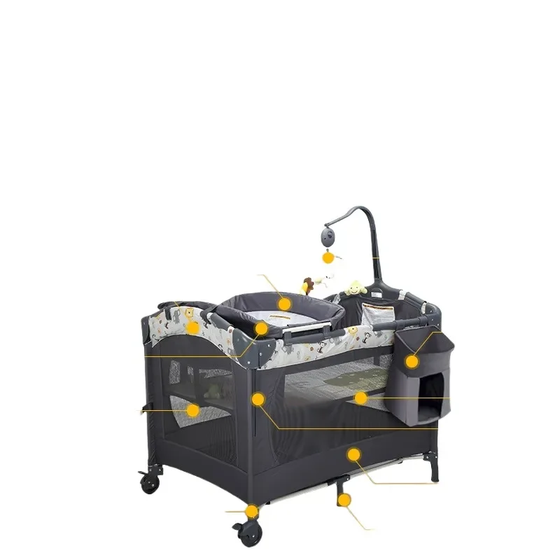 for  Multifunctional Crib Foldable Portable Baby Co-Sleeping Bed Height Adjustable Pinch-Proof Design Diaper