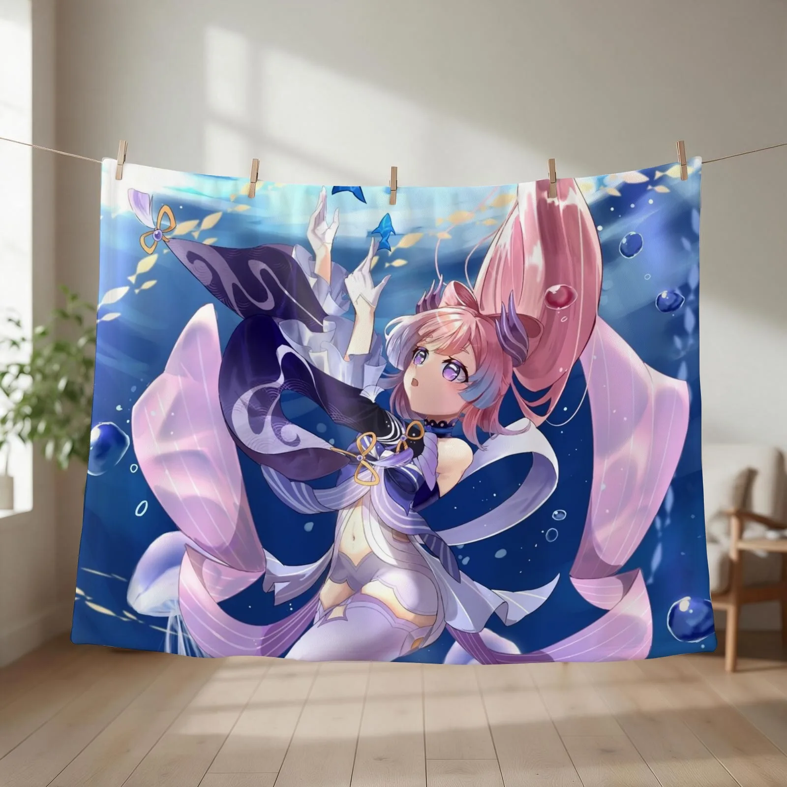Sangonomiya Kokomi Throw Blanket couch cozy soft plush fuzzy picnic outdoor blanket