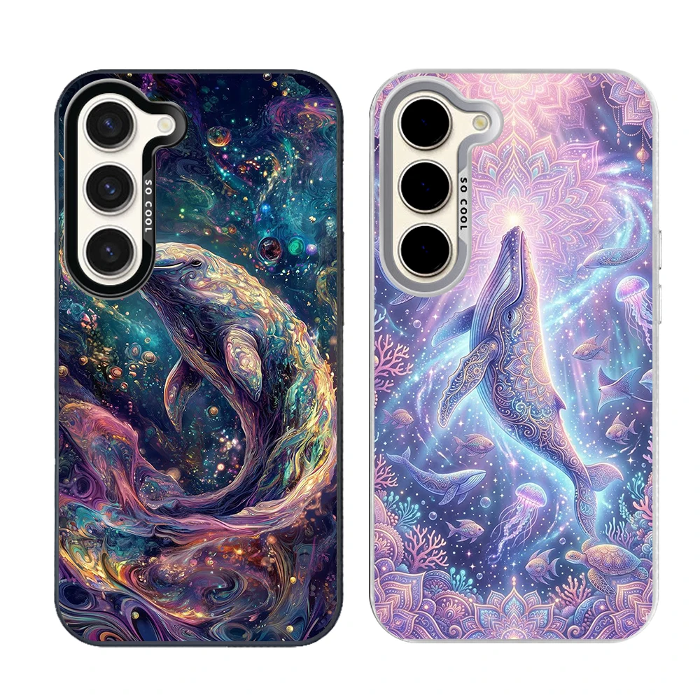 Phone Case for Samsung Galaxy S26 S25 S24 S23 S22 S21 S20 FE Ultra Plus Shockproof Grey Silvery Phone Cover Whale Present Capas