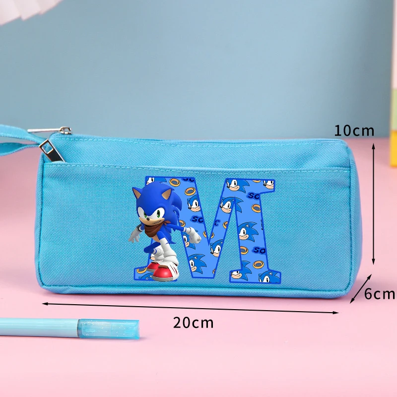 New Sonics Fashion Pencil Case for Boys Girls Anime Cartoon Letter A-Z Printed Pen Bag Students Stationery Storage Pouch Gifts
