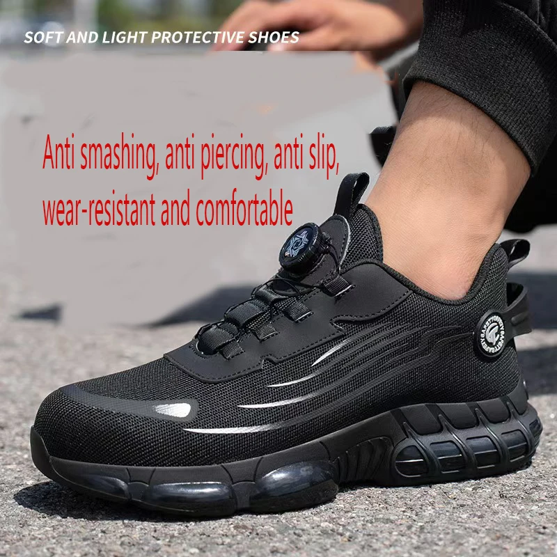 Cross Border Labor Protection Shoes Anti Smashing Anti Piercing Rotating Button Steel Toe Lightweight Wear-resistant Work Shoes