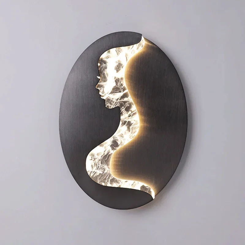 

Designer Abstract Girl Face Modeling Wall Lamp Personality Living Room Bedroom LED Lighting Luxury Art Bedside Decoration Sconce