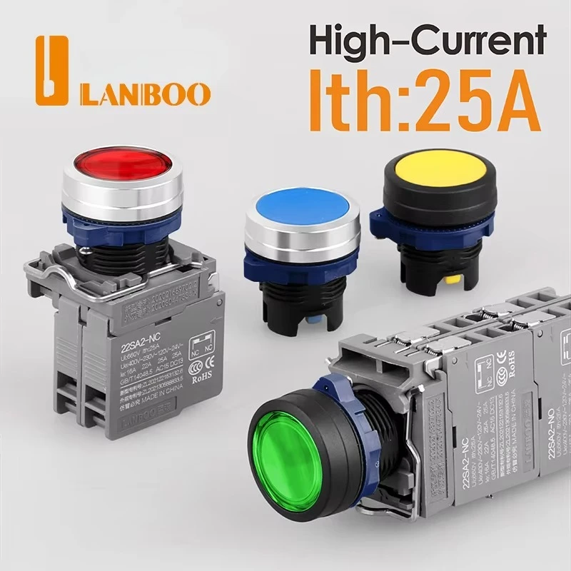 LANBOO lightless metal button switch controls start stop self-reset XB2-BA31/42/BD33/21