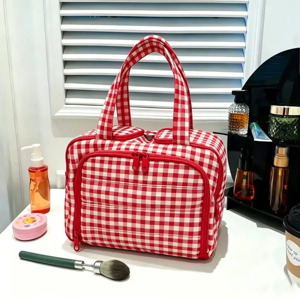 Multipocket Design Cosmetic Handbag Double Side Open Large Capacity Travel Toiletry Bag Water-Resistant Easy Access