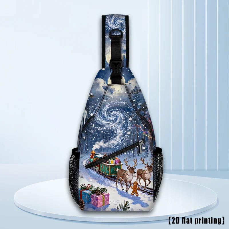 Christmas Village Train Print Winter Snowy Forest Deer Design, Durable with Multiple Compartments, Casual Style for Travel