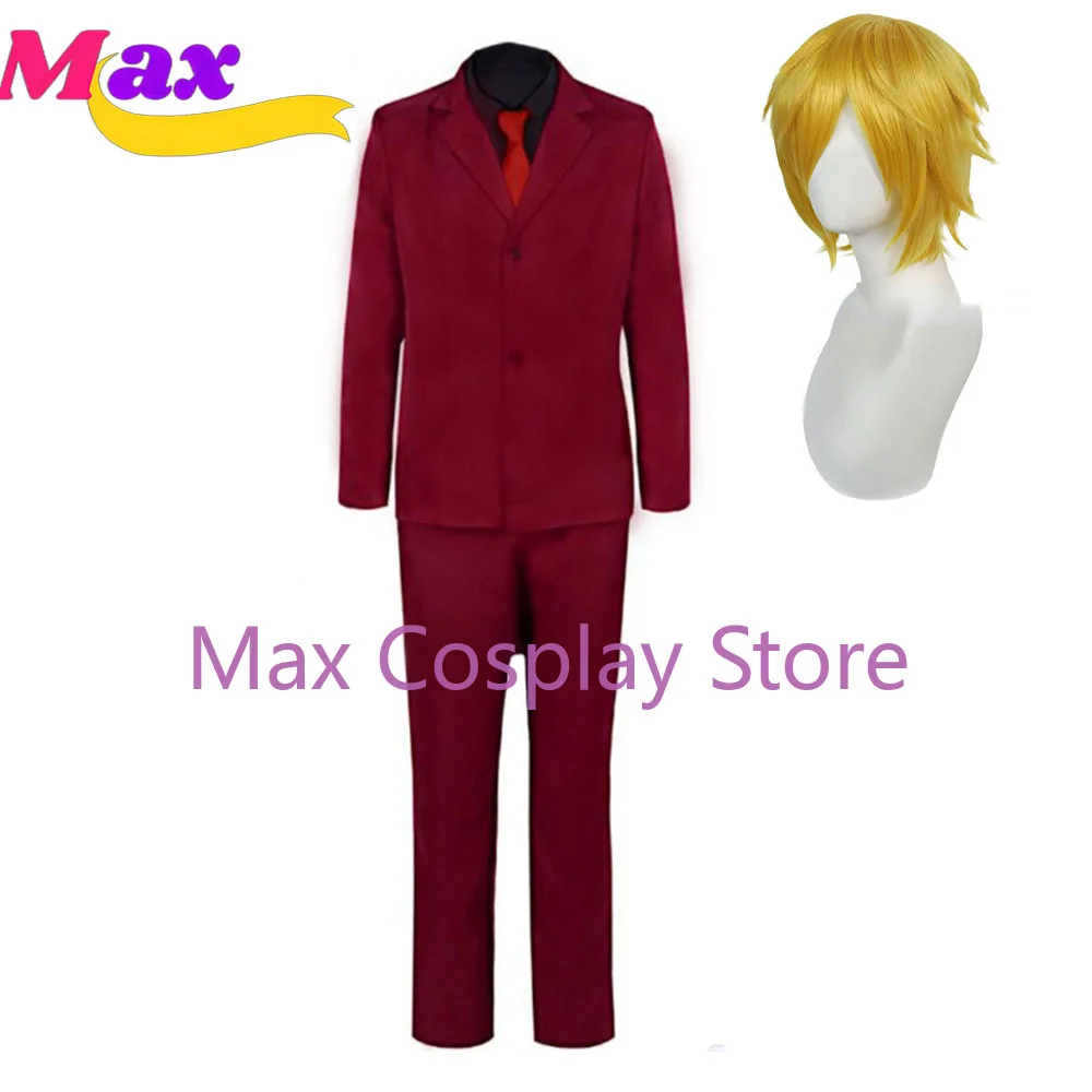 

Max Anime Pirates Sanji Cosplay Costume Unisex Red Uniform Suit Chef Sanji Wig Halloween Carnival Costumes Custom size