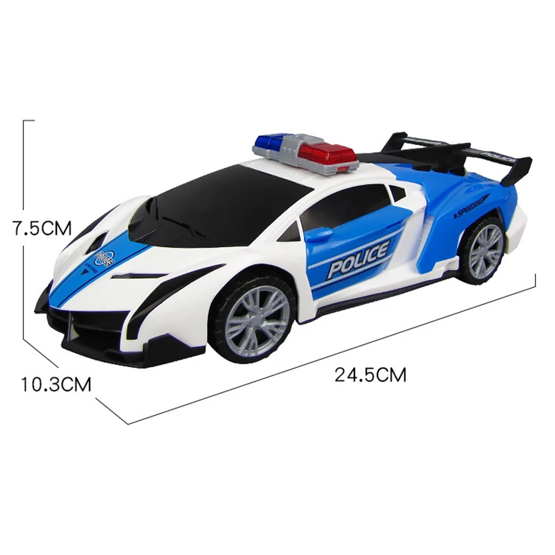 Brinquedo do carro elétrico para crianças, porta de elevação automática, rotação de 360 °, luz universal, música, modelo policial, presente do menino, quente