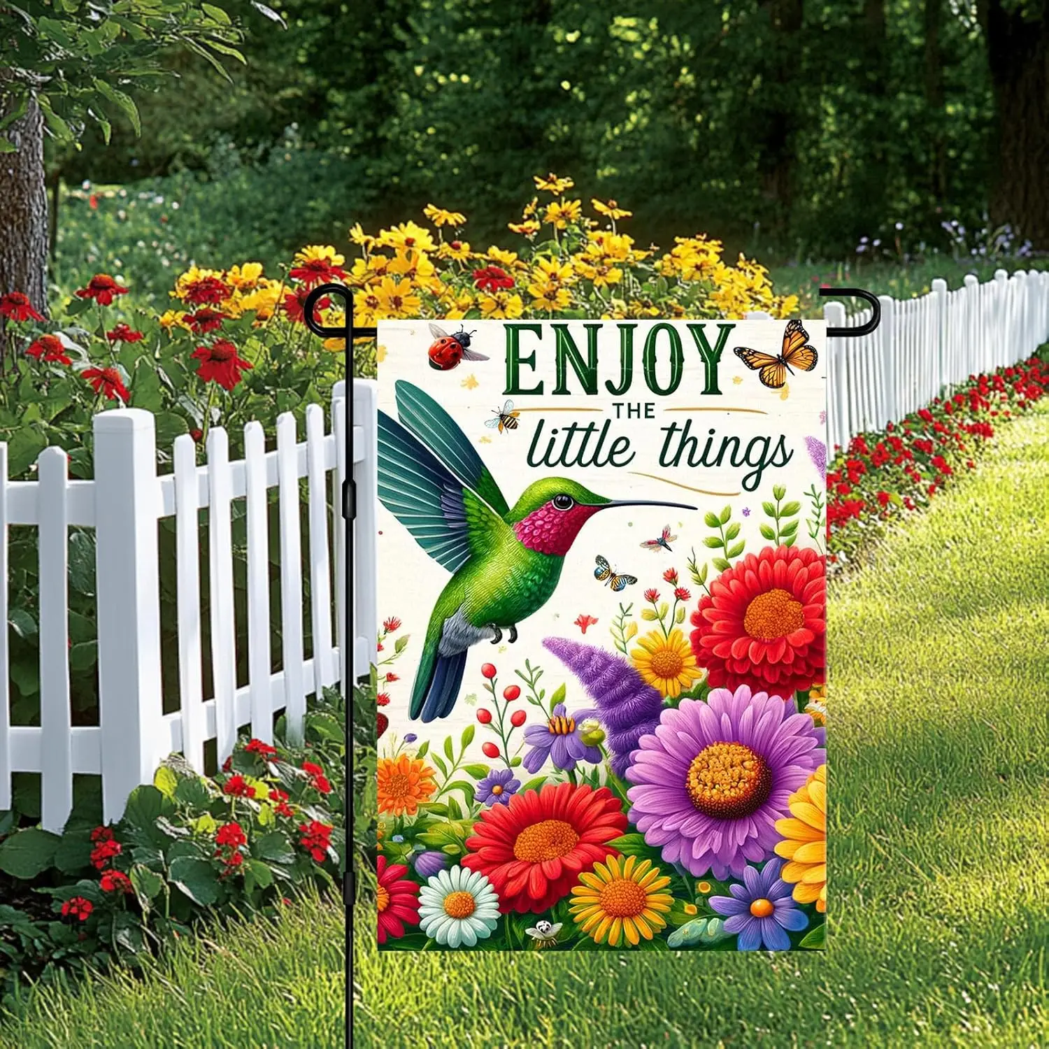 Enjoy The Little Things Inspirational Garden Flag 12x18 Inch Decorative Outdoor Yard Flag for Home Decor Double Sided Hummin GGX