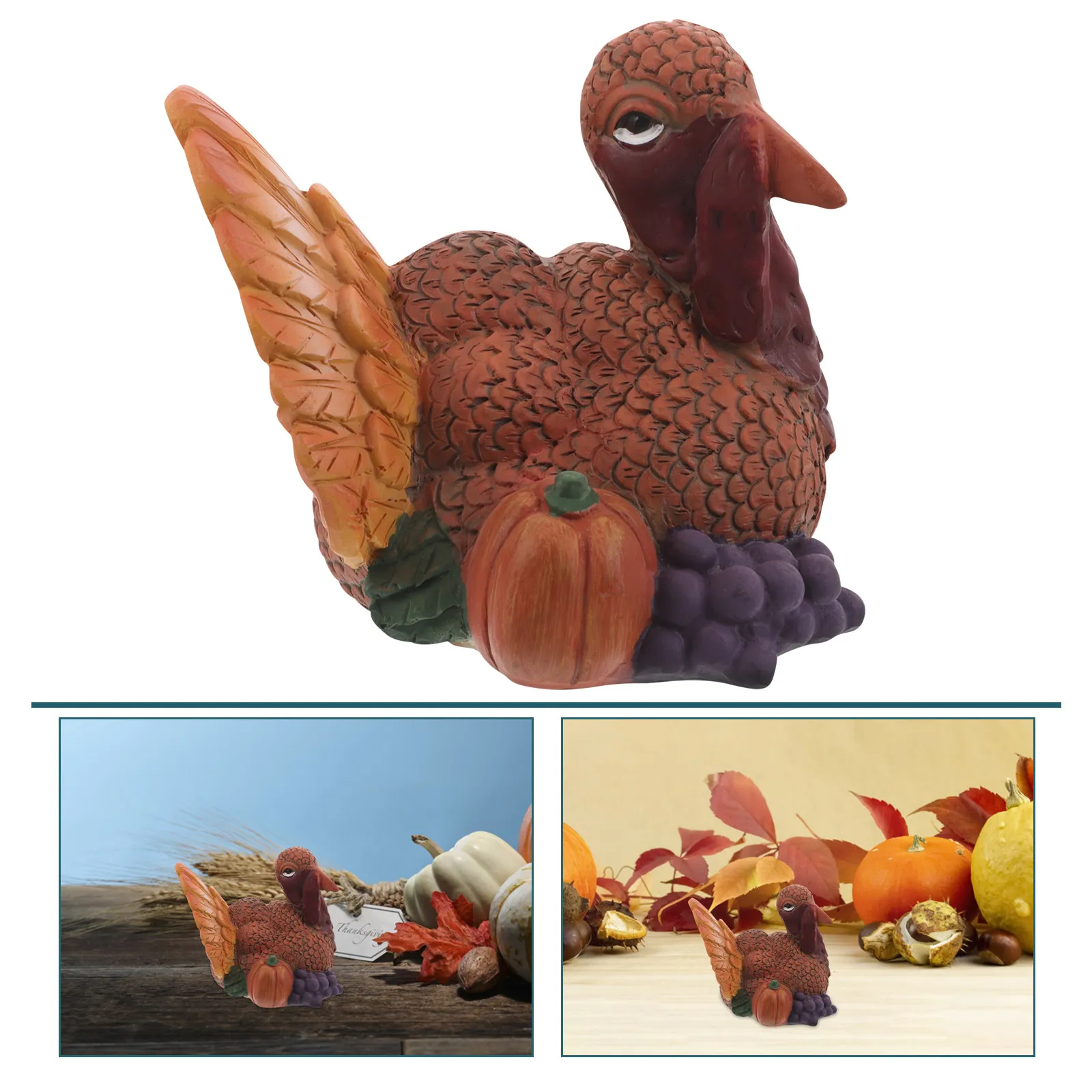 Resin Thanksgiving Turkey Outdoor Statue Garden Decoration Fall Yard Ornament Patio Tabletop Autumn Harvest Centerpiece Decor