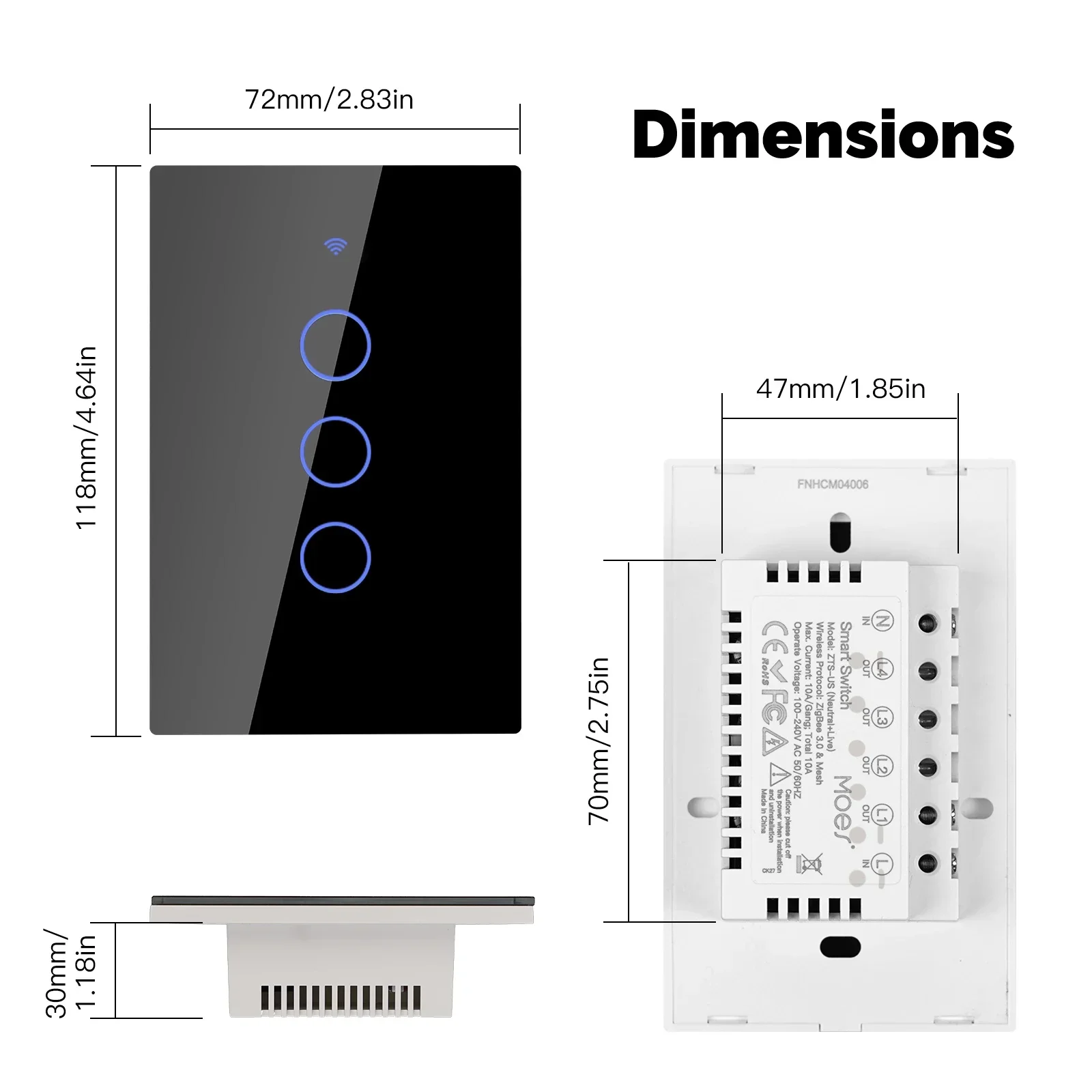 MOES-interruptor de luz Tuya ZigBee, Panel de cristal táctil, cable neutro ignífugo, requiere Control remoto, funciona con Alexa y Google Home