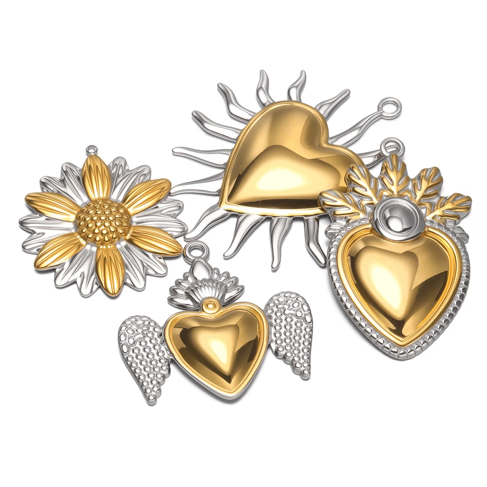 3pcs Stainless Steel Creative Heart Pendants Flower Charms Bulk for DIY Necklaces Jewelry Making Bracelets Earrings Components