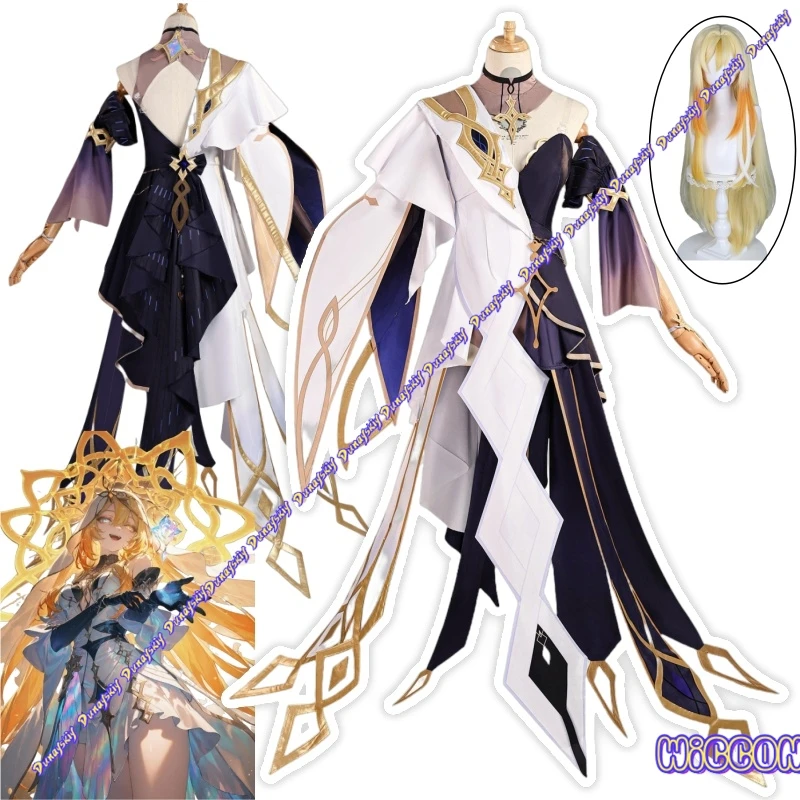 مجموعة أزياء Rhinedottir Naberius Genshin Impact التأثيرية للنساء والفتيات فستان شعر مستعار أغطية الرأس بأربعة ظلال دعامة حفلات الهالوين #1