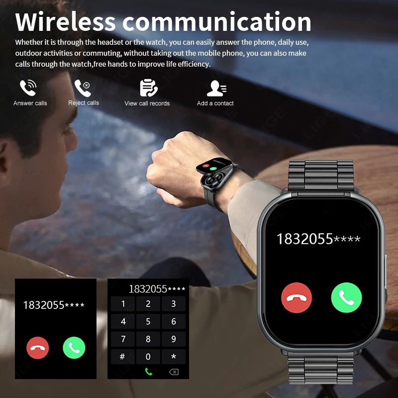 LIGE TWS 2-In-1 Clip-on Earbuds Smart Watch 2.01